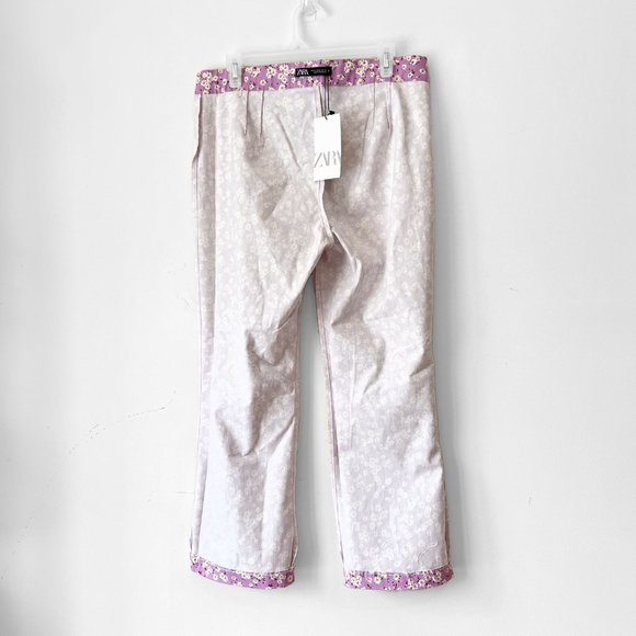 NEW! Blogger Fave Zara High Waisted Lilac Floral Flare Cropped Pants, Size S - Picture 9 of 13
